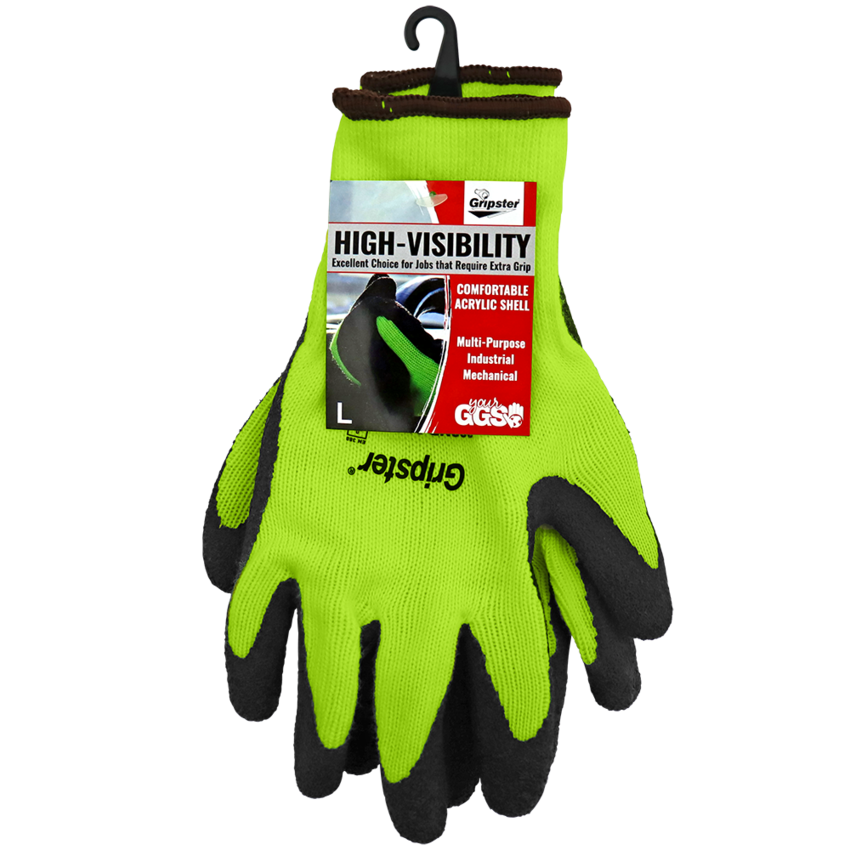 Gripster® Cut, Abrasion, and Puncture Resistant High-Visibility Etched Rubber-Coated Palm Gloves