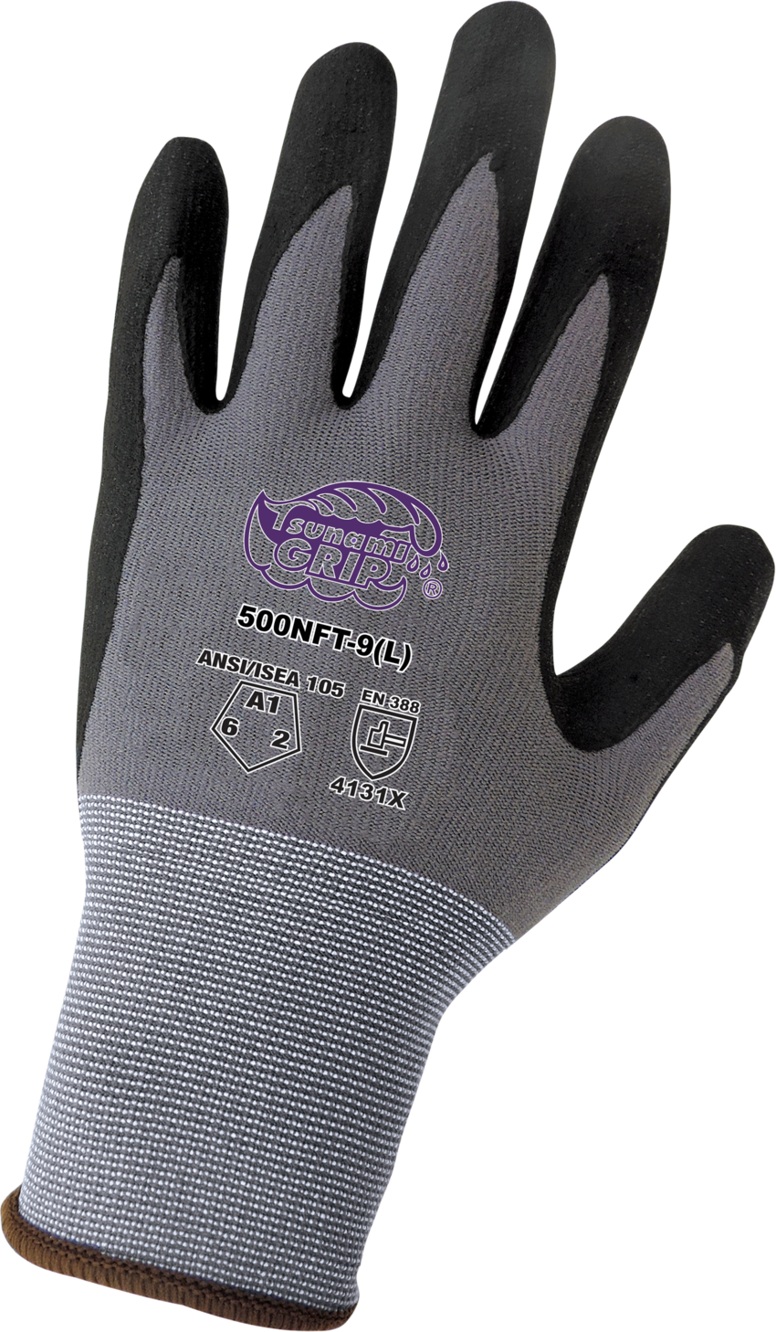 Tsunami Grip® Lightweight Seamless New Foam Technology Palm Coated Retail Ready Gloves with Cut, Abrasion, and Puncture Resistance