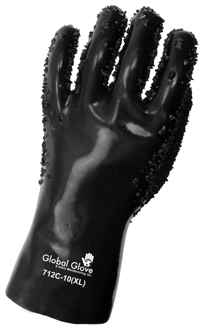Premium Double-Coated Black Chip Finish PVC 12-Inch Chemical Handling Gloves