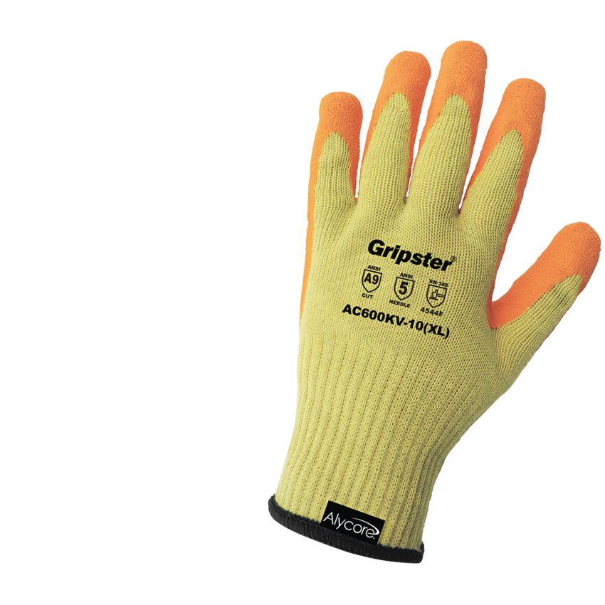 Gripster® Cut, Abrasion, Puncture, and Hypodermic Needle Resistant Gloves Made with Alycore® and a High-Visibility Orange Palm