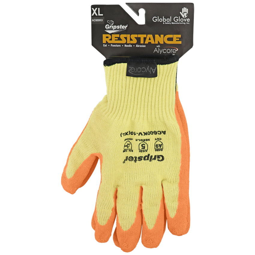 Gripster® Cut, Abrasion, Puncture, and Hypodermic Needle Resistant Gloves Made with Alycore® and a High-Visibility Orange Palm