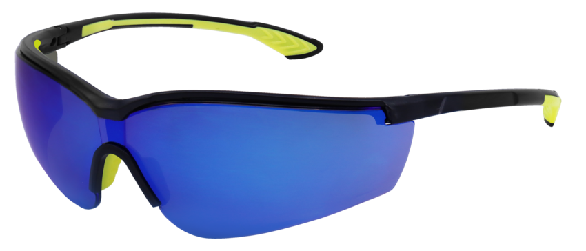 Chromis&trade; Blue Mirror Anti-Fog Lens, Shiny Black Frame Safety Glasses