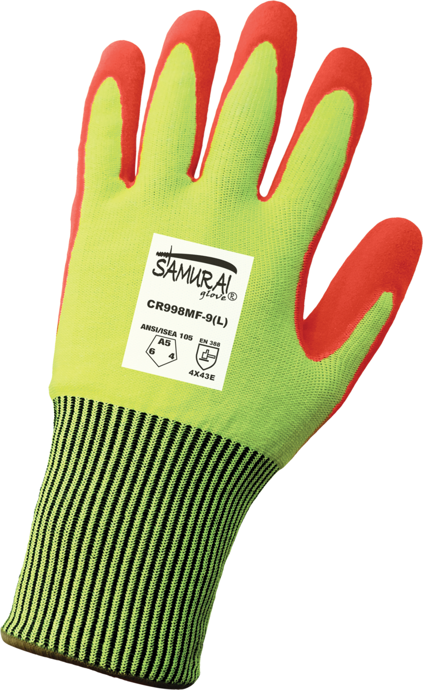 Samurai Glove&reg; High-Visibility Cut, Abrasion, and Puncture Resistant Mach Finish Nitrile Double-Dipped Gloves - LIMITED STOCK