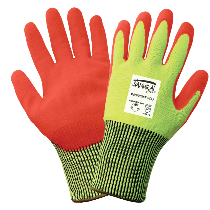 Samurai Glove&reg; High-Visibility Cut, Abrasion, and Puncture Resistant Mach Finish Nitrile Double-Dipped Gloves - LIMITED STOCK