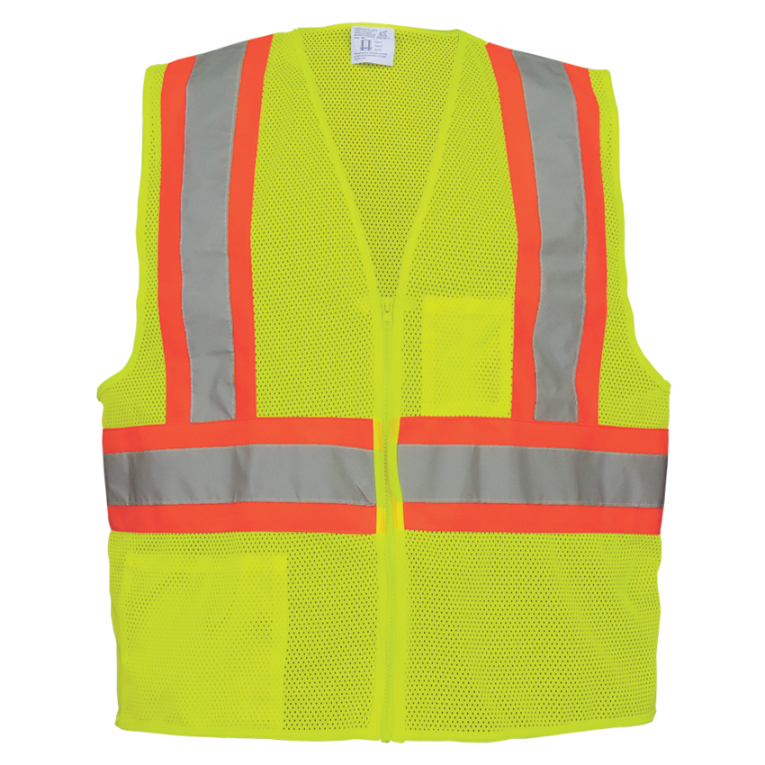 FrogWear® HV High-Visibility Yellow/Green Lightweight Mesh Polyester Vest with Contrasting Orange Trim