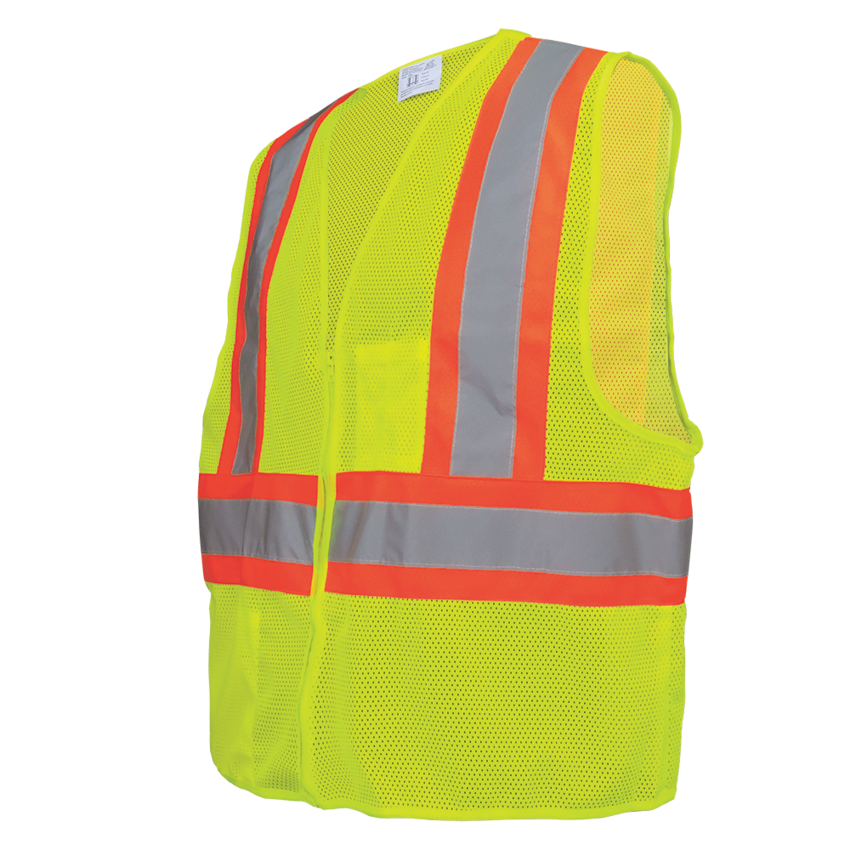 FrogWear® HV High-Visibility Yellow/Green Lightweight Mesh Polyester Vest with Contrasting Orange Trim