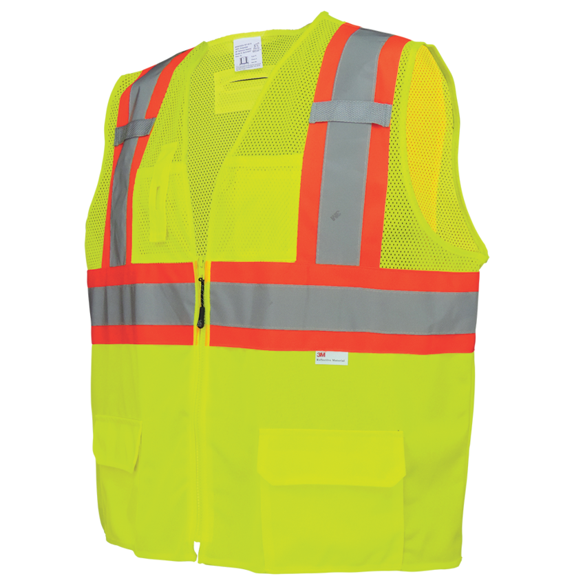 FrogWear® HV Solid and Mesh Polyester High-Visibility Surveyors Safety Vest