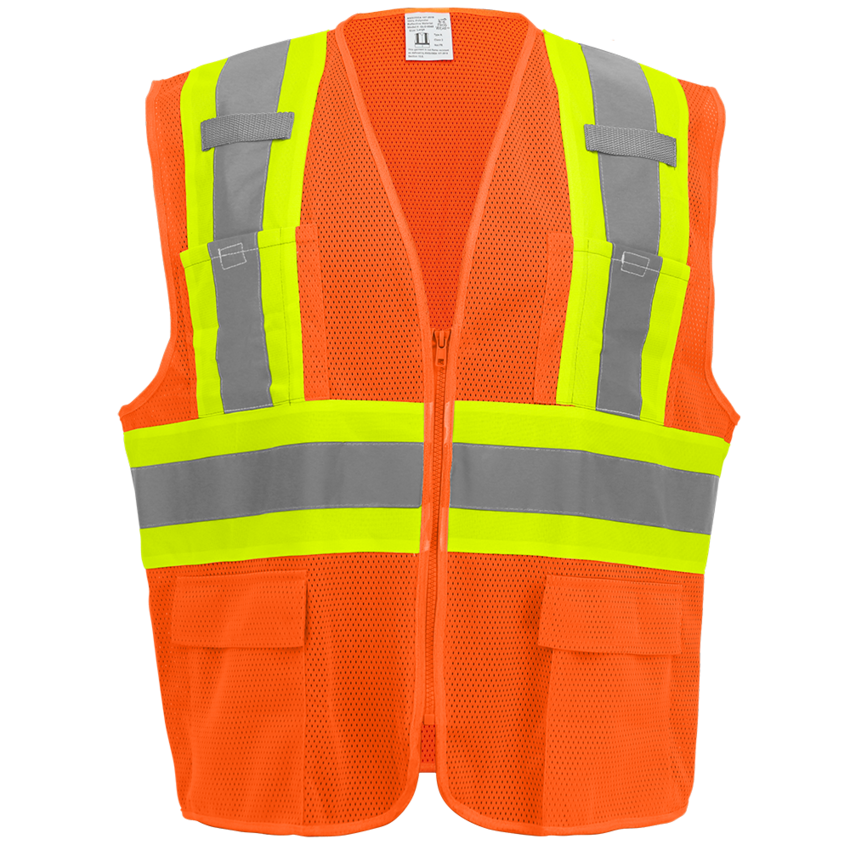 FrogWear® HV High-Visibility Orange Lightweight Mesh Surveyors Vest with Contrasting Trim