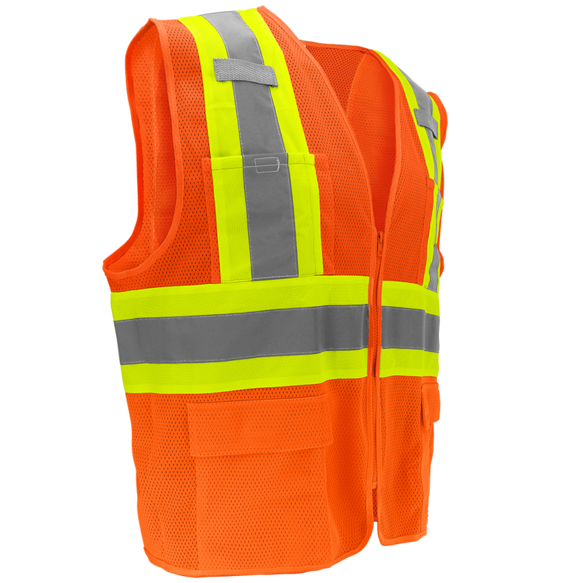 FrogWear® HV High-Visibility Orange Lightweight Mesh Surveyors Vest with Contrasting Trim