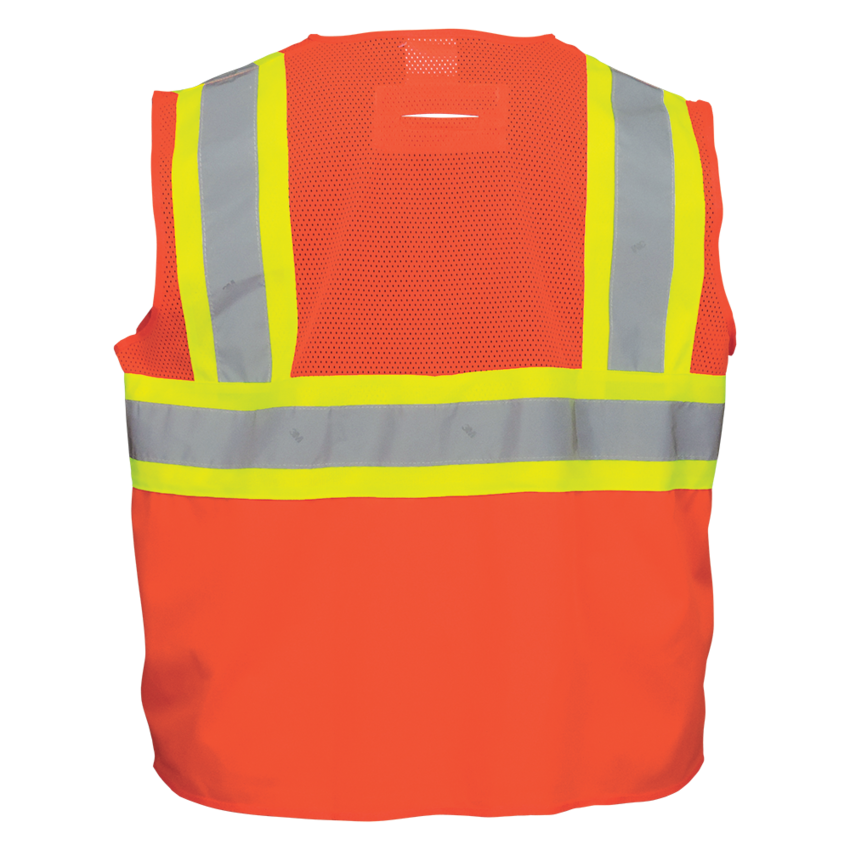 FrogWear® HV Solid and Mesh Polyester High-Visibility Orange Surveyors Safety Vest