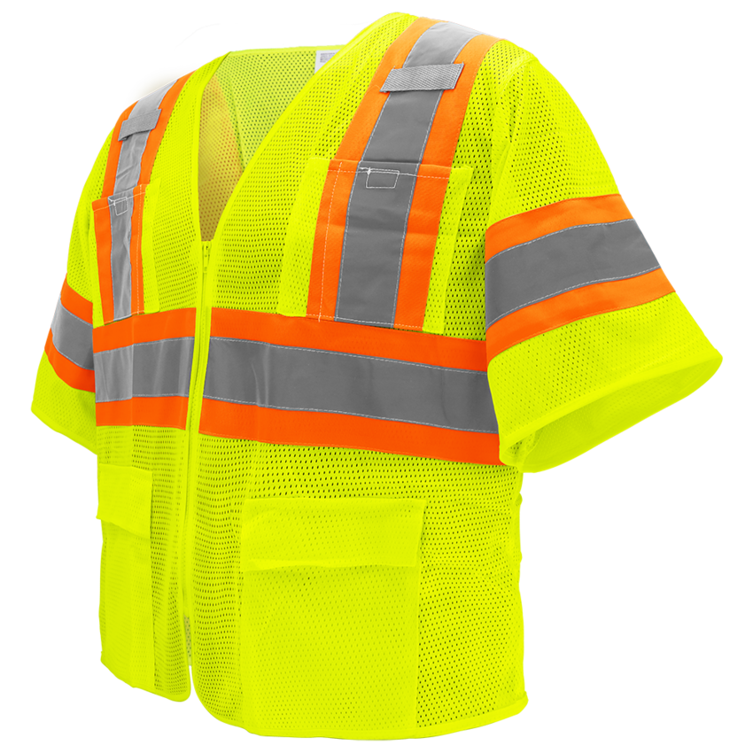 FrogWear® HV High-Visibility Mesh Polyester Surveyors Safety Vest with Sleeves