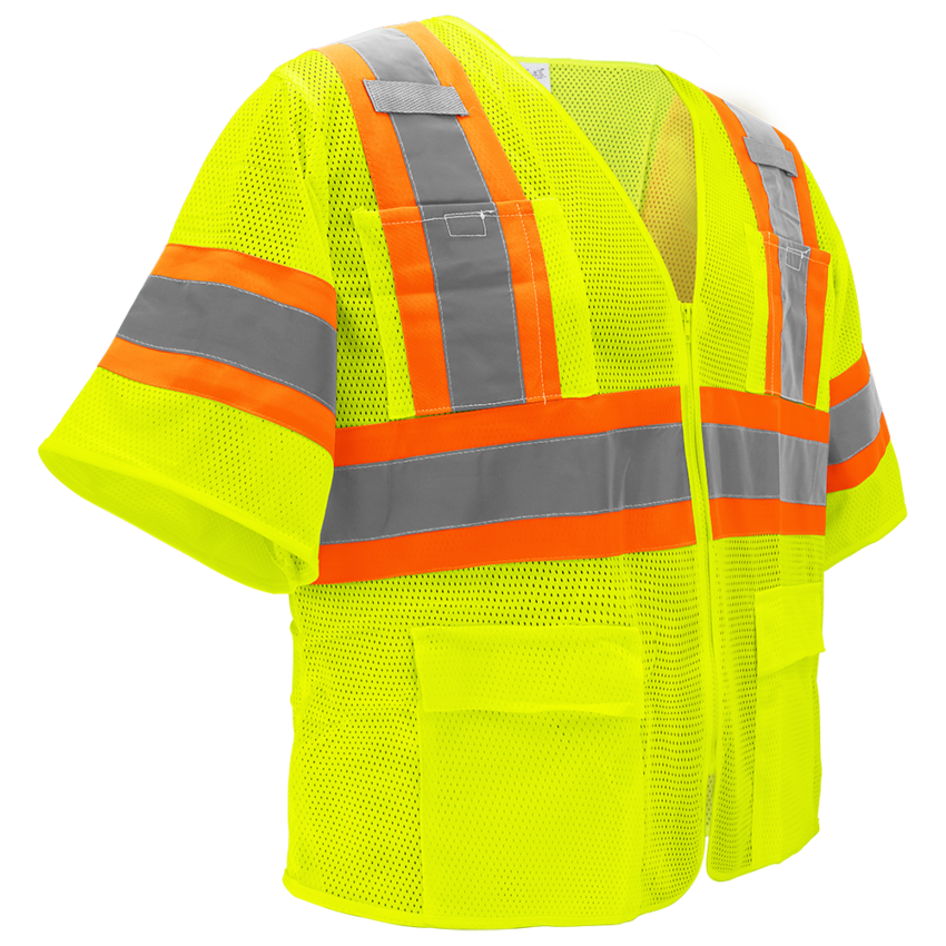 FrogWear® HV High-Visibility Mesh Polyester Surveyors Safety Vest with Sleeves