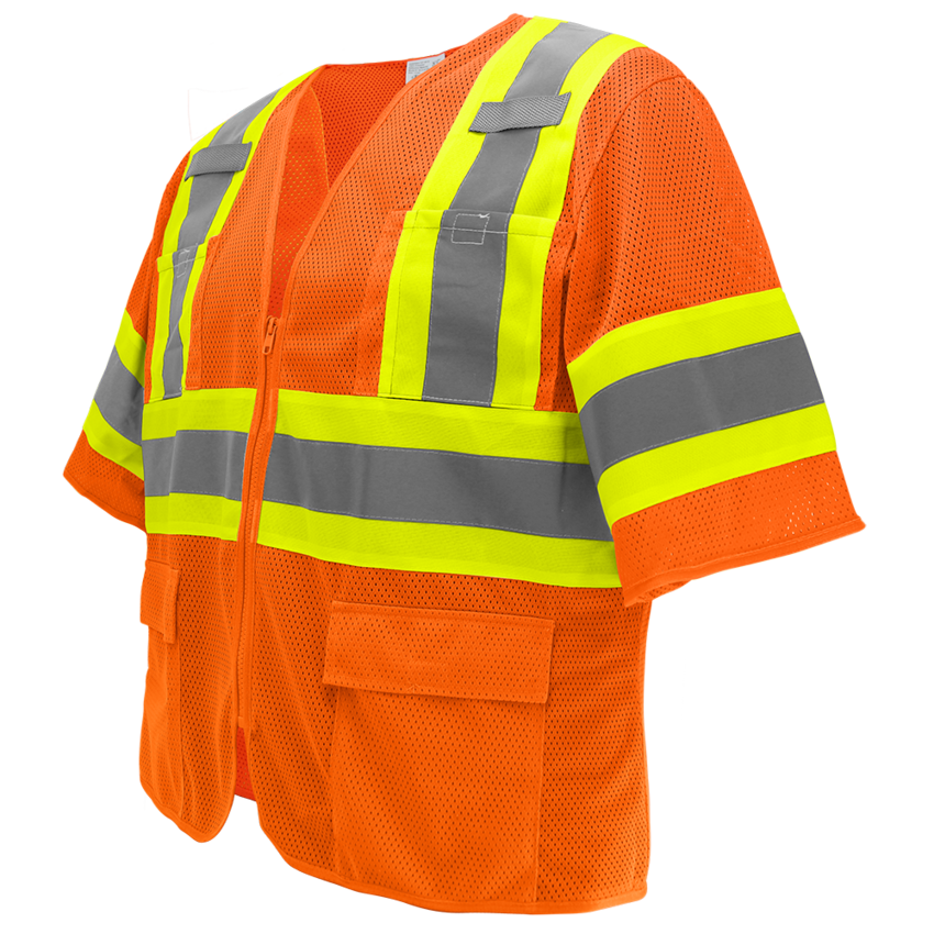 FrogWear® HV High-Visibility Orange Mesh Polyester Surveyors Safety Vest with Sleeves