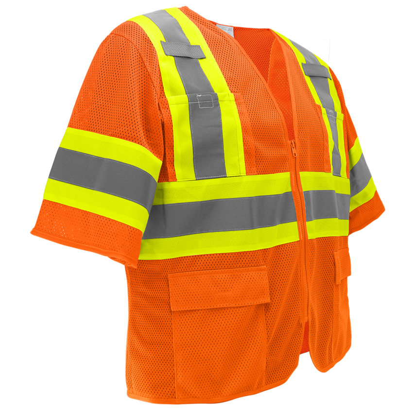 FrogWear® HV High-Visibility Orange Mesh Polyester Surveyors Safety Vest with Sleeves