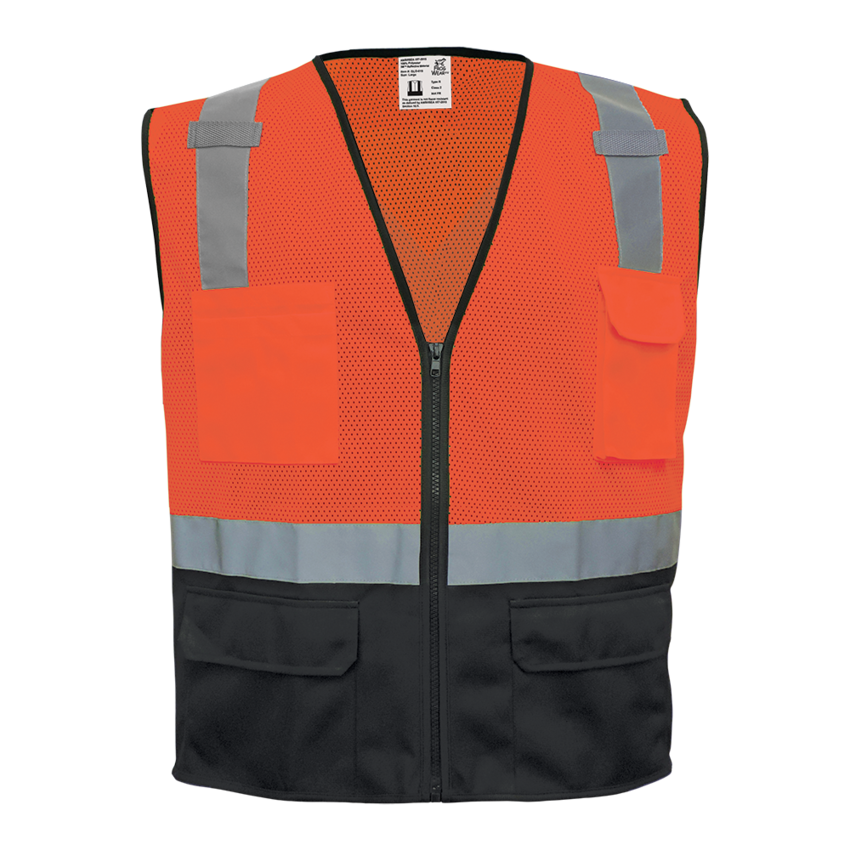 FrogWear® HV Orange Lightweight Mesh Polyester Safety Vest with Black Solid Bottom
