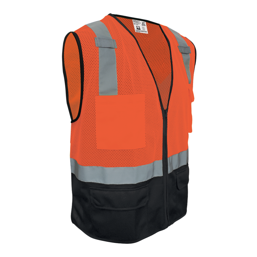 FrogWear® HV Orange Lightweight Mesh Polyester Safety Vest with Black Solid Bottom