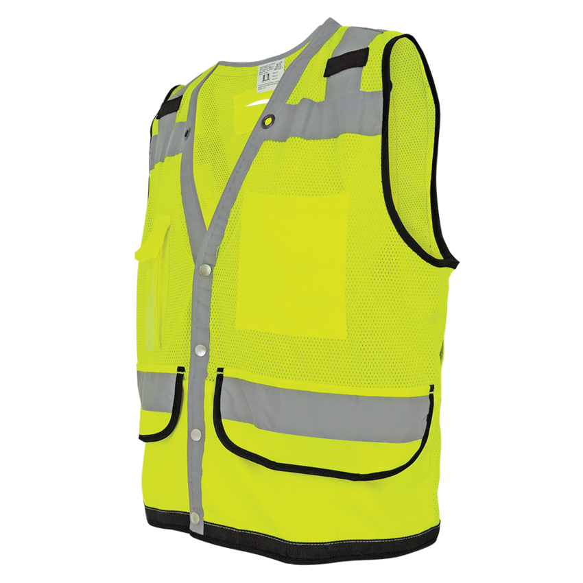 FrogWear® HV Lightweight High-Visibility Yellow/Green Mesh and Solid Surveyors Safety Vest
