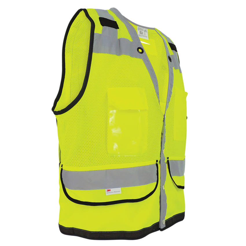 FrogWear® HV Lightweight High-Visibility Yellow/Green Mesh and Solid Surveyors Safety Vest