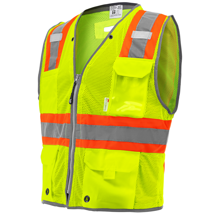 FrogWear® HV Premium High-Visibility Yellow/Green Polyester Surveyors Safety Vest