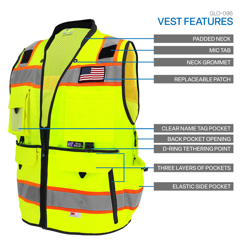FrogWear&reg; HV Ultra-Rugged High-Visibility Premium Surveyors Safety Vest