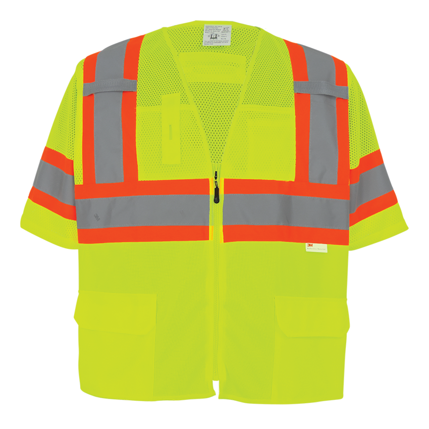 FrogWear® HV Mesh/Solid Polyester High-Visibility Yellow/Green Surveyors Safety Vest