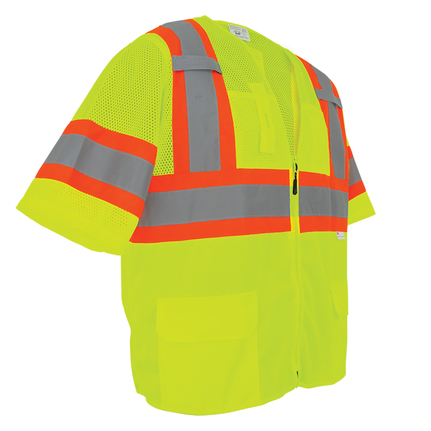 FrogWear® HV Mesh/Solid Polyester High-Visibility Yellow/Green Surveyors Safety Vest