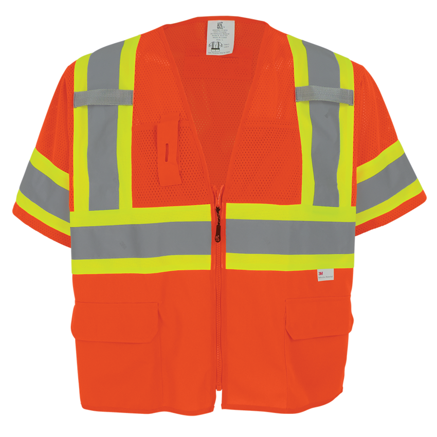 FrogWear® HV Mesh/Solid Polyester High-Visibility Orange Surveyors Safety Vest