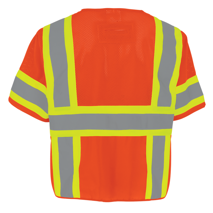 FrogWear® HV Mesh/Solid Polyester High-Visibility Orange Surveyors Safety Vest
