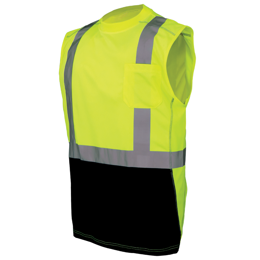 FrogWear® HV Premium Athletic-Type High-Visibility Black Bottom Sleeveless Safety Shirt