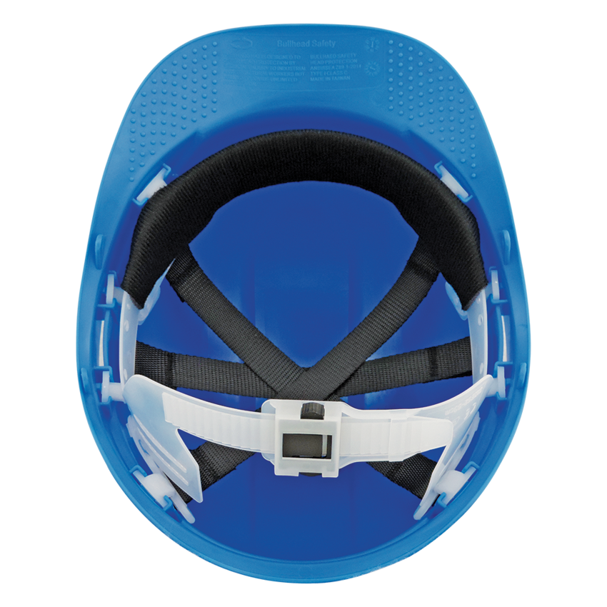 Bullhead Safety™ Head Protection Blue Unvented Cap Style Hard Hat With Six-Point Slide Lock Suspension