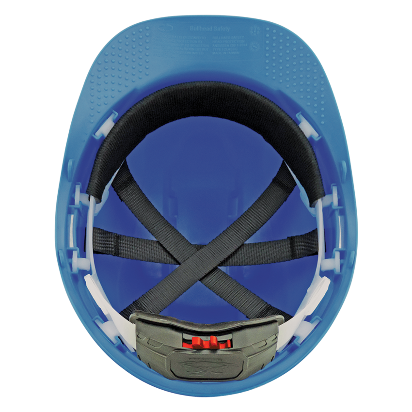 Bullhead Safety™ Head Protection Blue Unvented Cap Style Hard Hat With Six-Point Ratchet Suspension