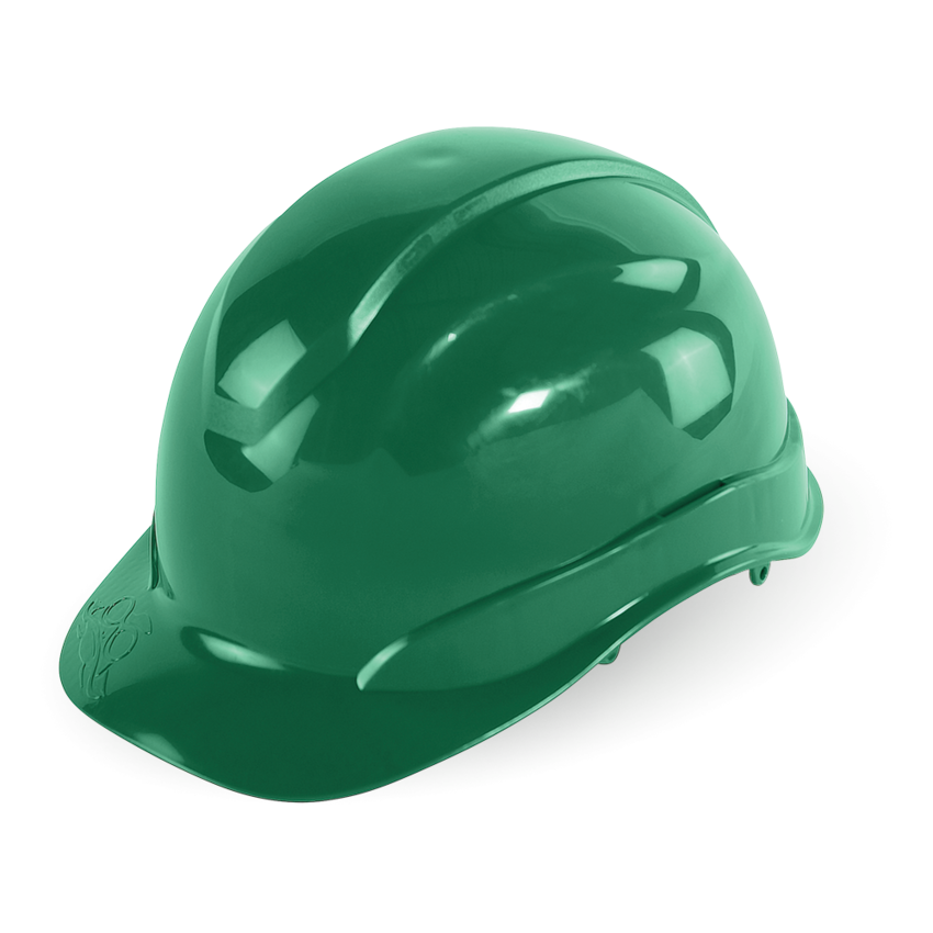 Bullhead Safety™ Head Protection Green Unvented Cap Style Hard Hat With Six-Point Ratchet Suspension