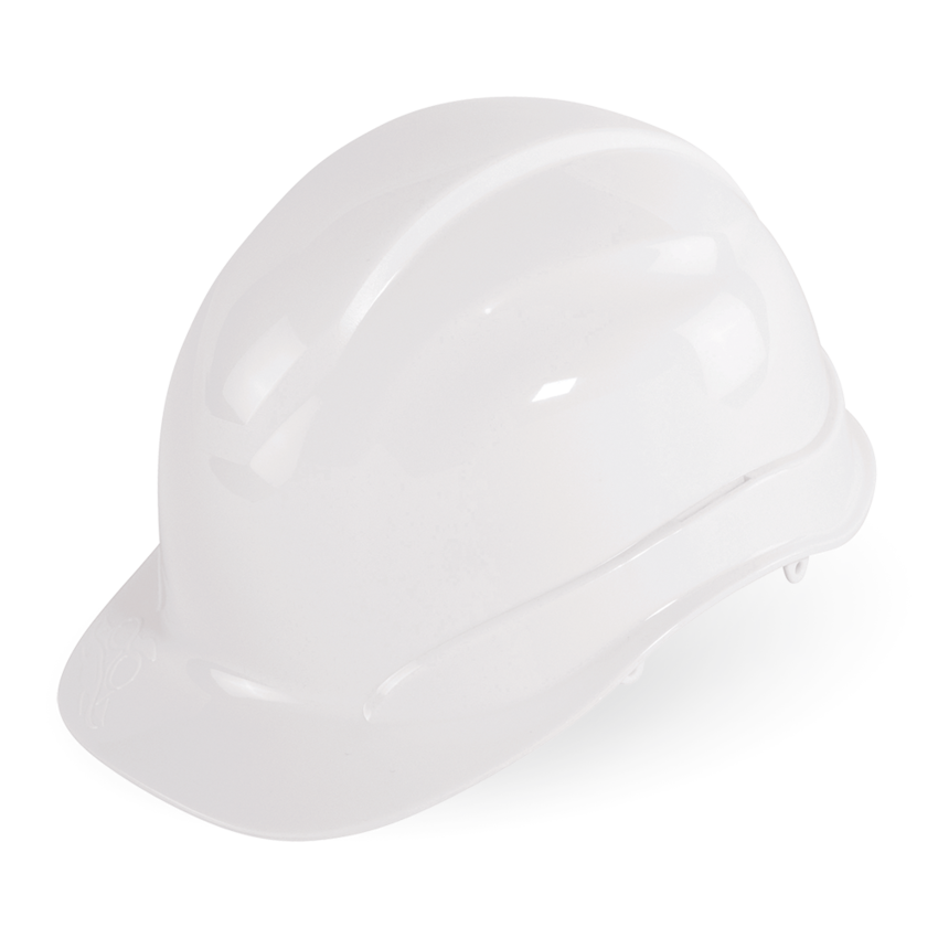 Bullhead Safety™ Head Protection White Unvented Cap Style Hard Hat With Six-Point Ratchet Suspension