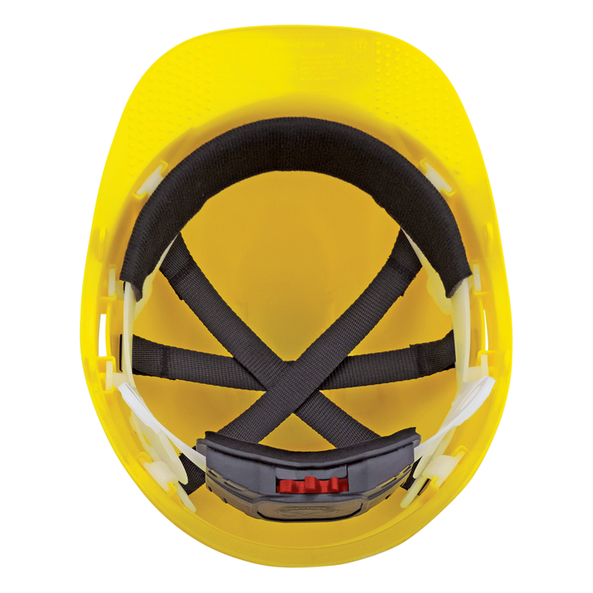 Bullhead Safety™ Head Protection Yellow Unvented Cap Style Hard Hat With Six-Point Ratchet Suspension