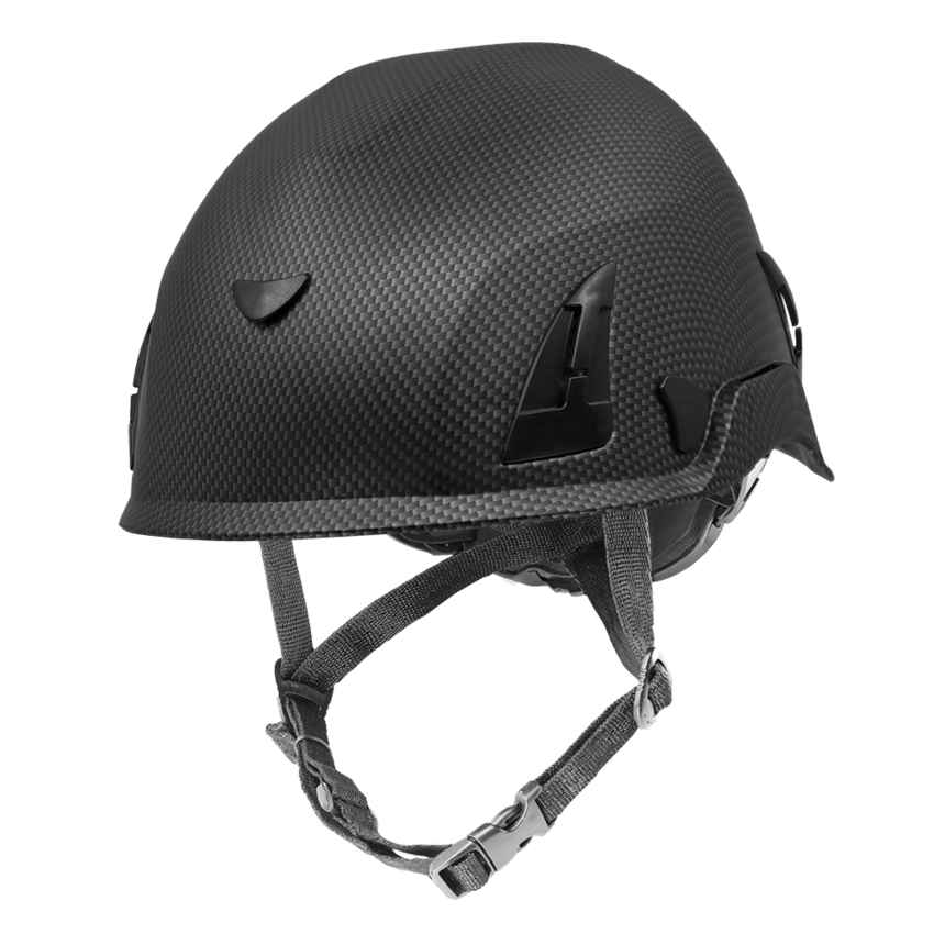 Bullhead Safety™ Head Protection - Matte Black Graphite Climbing Style Protective Helmet with Six-Point Ratchet Suspension and Four-Point Chin Strap