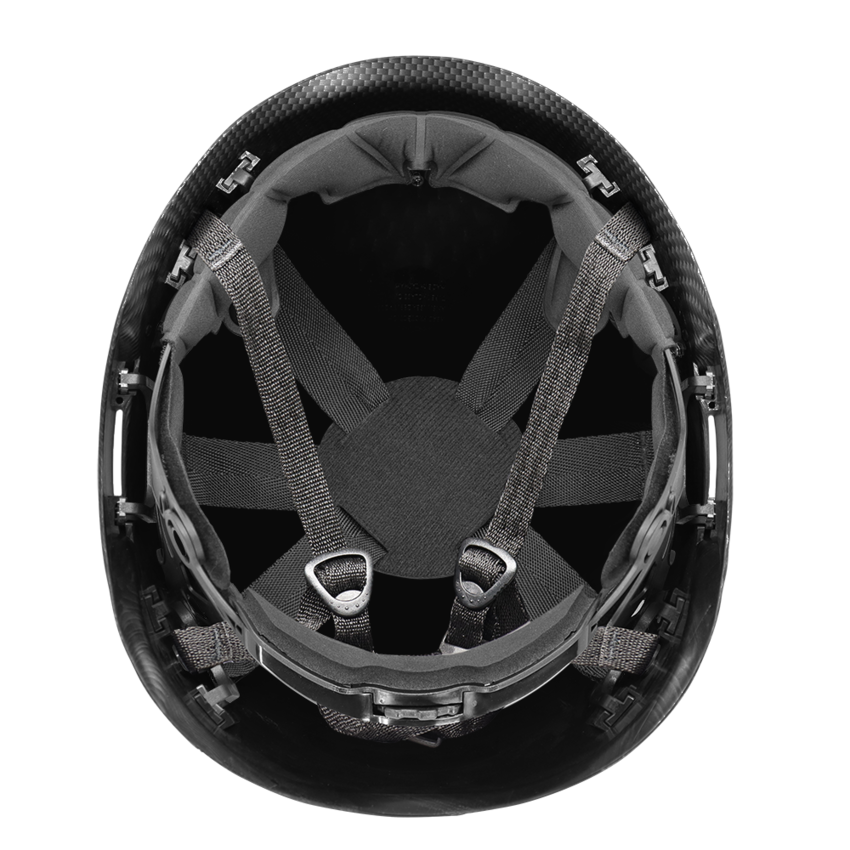Bullhead Safety™ Head Protection - Matte Black Graphite Climbing Style Protective Helmet with Six-Point Ratchet Suspension and Four-Point Chin Strap