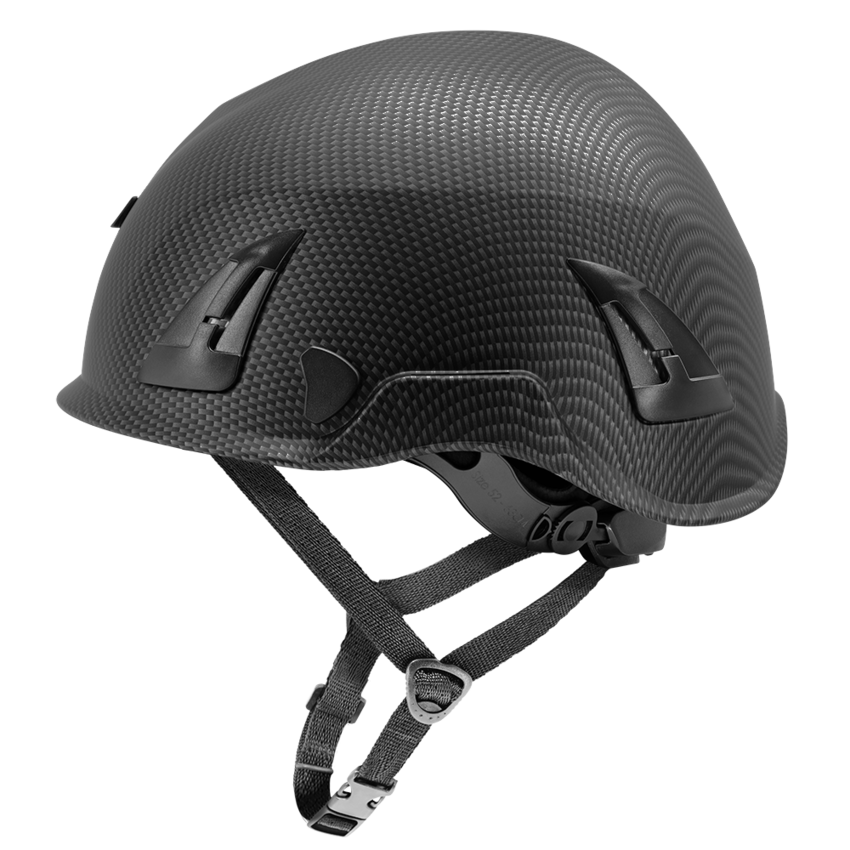 Bullhead Safety™ Head Protection - Matte Black Graphite Climbing Style Protective Helmet with Six-Point Ratchet Suspension and Four-Point Chin Strap