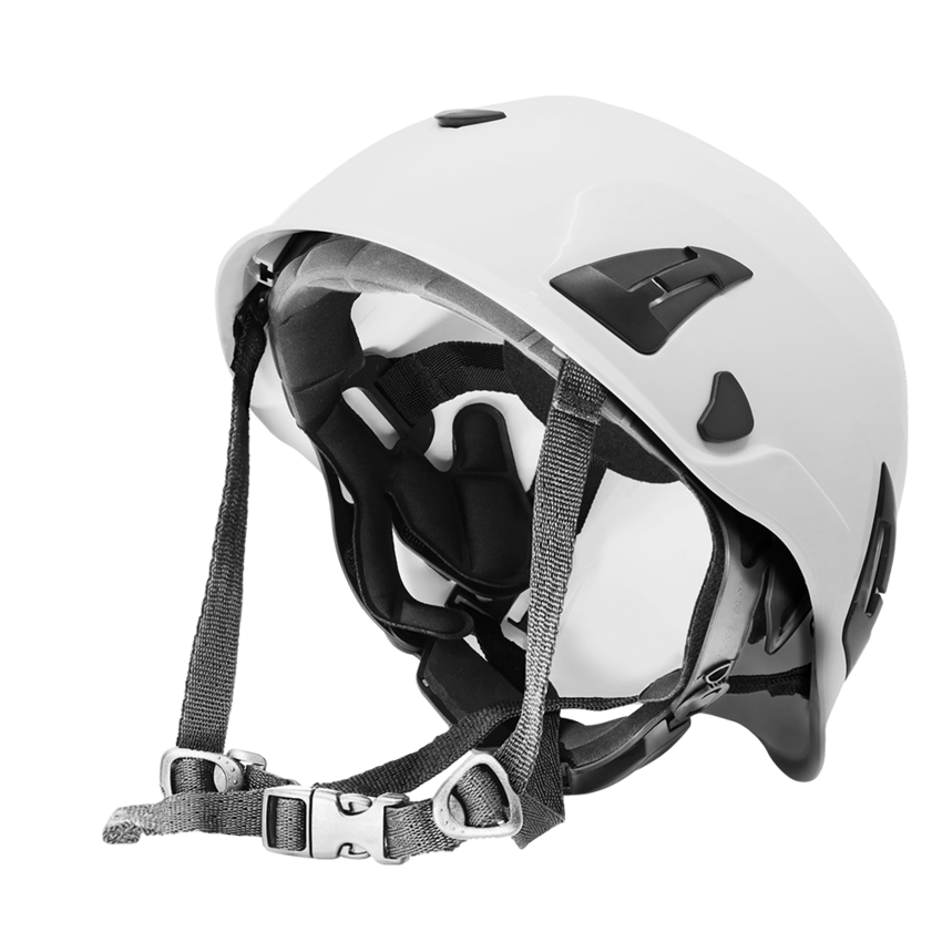 Bullhead Safety™ Head Protection - White Climbing Style Protective Helmet with Six-Point Ratchet Suspension and Four-Point Chin Strap