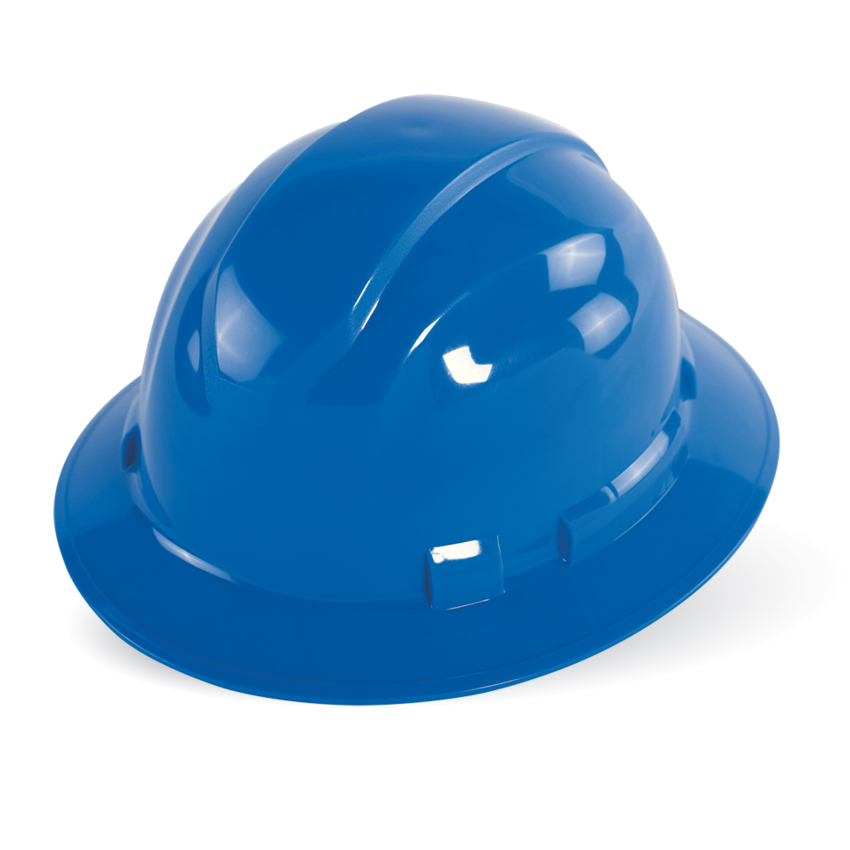 Bullhead Safety™ Head Protection Blue Unvented Full Brim Style Hard Hat With Six-Point Ratchet Suspension