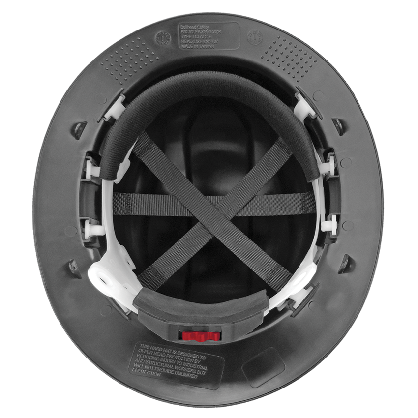 Bullhead Safety™ Head Protection Matte Black Graphite Unvented Full Brim Style Hard Hat With Six-Point Ratchet Suspension