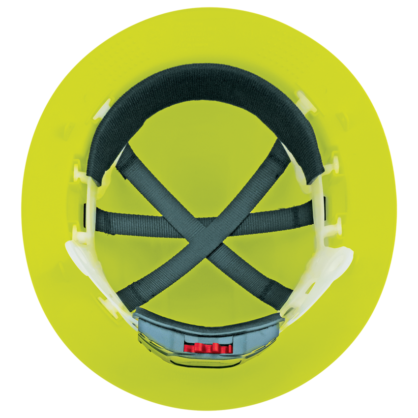 Bullhead Safety™ Head Protection High-Visibility Yellow/Green Unvented Full Brim Style Hard Hat With Six-Point Ratchet Suspension