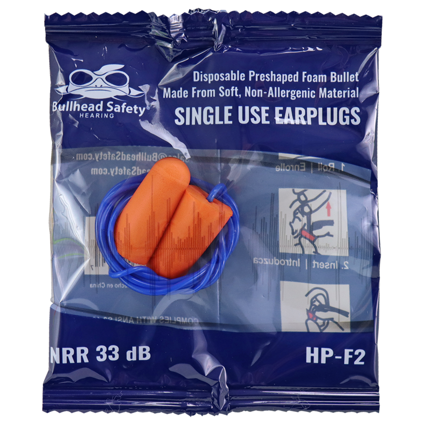 Bullhead Safety® Hearing Protection Corded Polyurethane Foam NRR 33 dB Earplugs