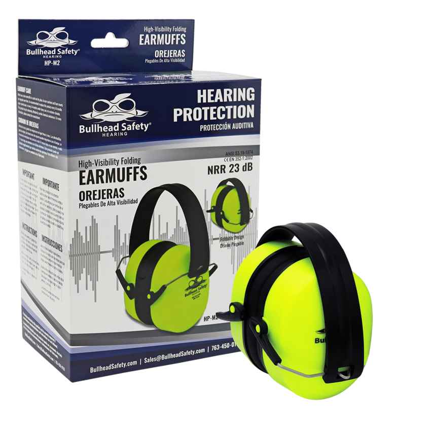 Bullhead Safety® Hearing Protection Premium High-Visibility Foldable NRR 23 dB Earmuffs