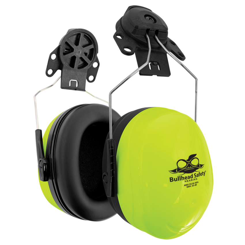 Bullhead Safety® Hearing Protection Premium High-Visibility Cap Mounted NRR 22 dB Earmuffs