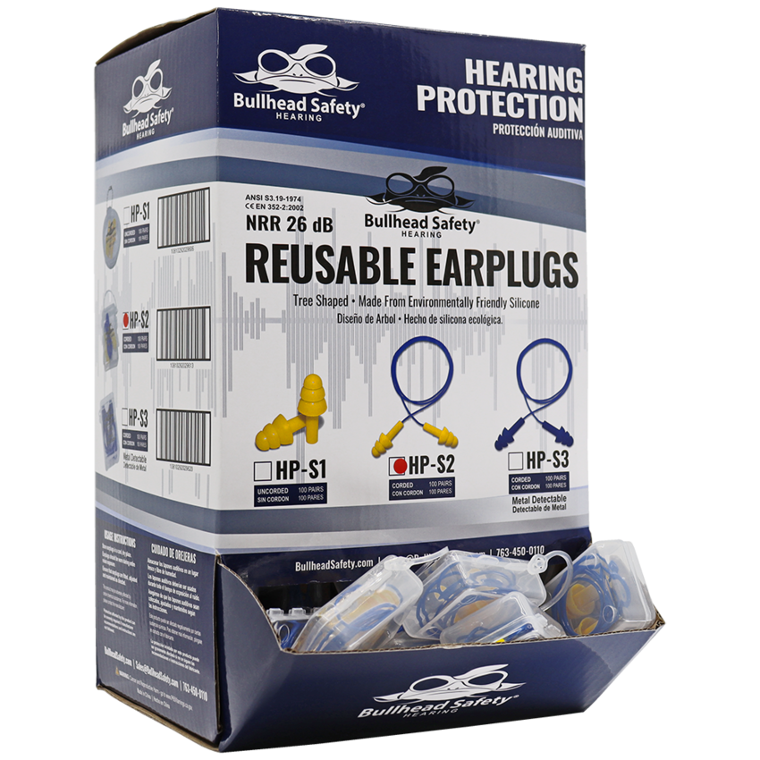 Bullhead Safety® Hearing Protection Corded Reusable Silicone NRR 26 dB Earplugs