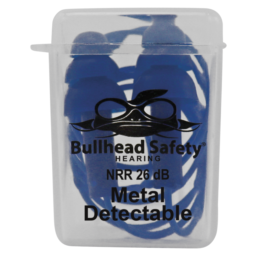 Bullhead Safety® Hearing Protection Corded Metal Detectable Reusable Silicone NRR 26 dB Earplugs