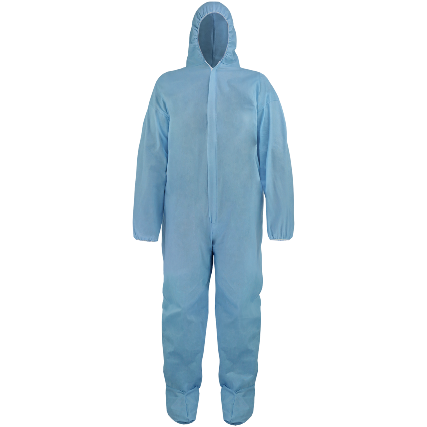 FrogWear&trade; Premium, Blue, Self-Extinguishing, Anti-Static Disposable Coveralls with Boots and a Hood