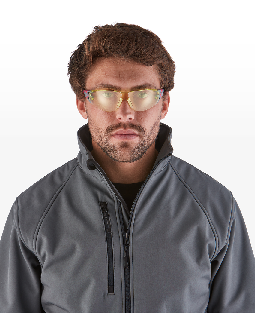 Stream Evo&trade; Small Amber Anti-Fog Lens, Gray and Red Frame Safety Glasses