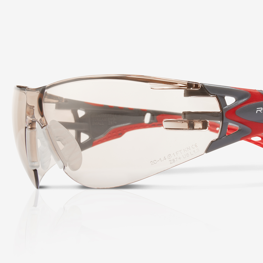 Stream Evo&trade; Small LED Anti-Fog Lens, Gray and Red Frame Safety Glasses