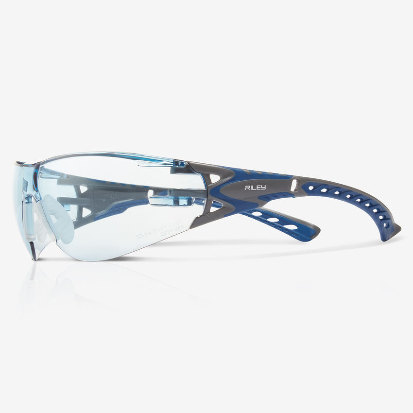 Stream Evo&trade; Small Blue Anti-Fog Lens, Gray and Blue Frame Safety Glasses